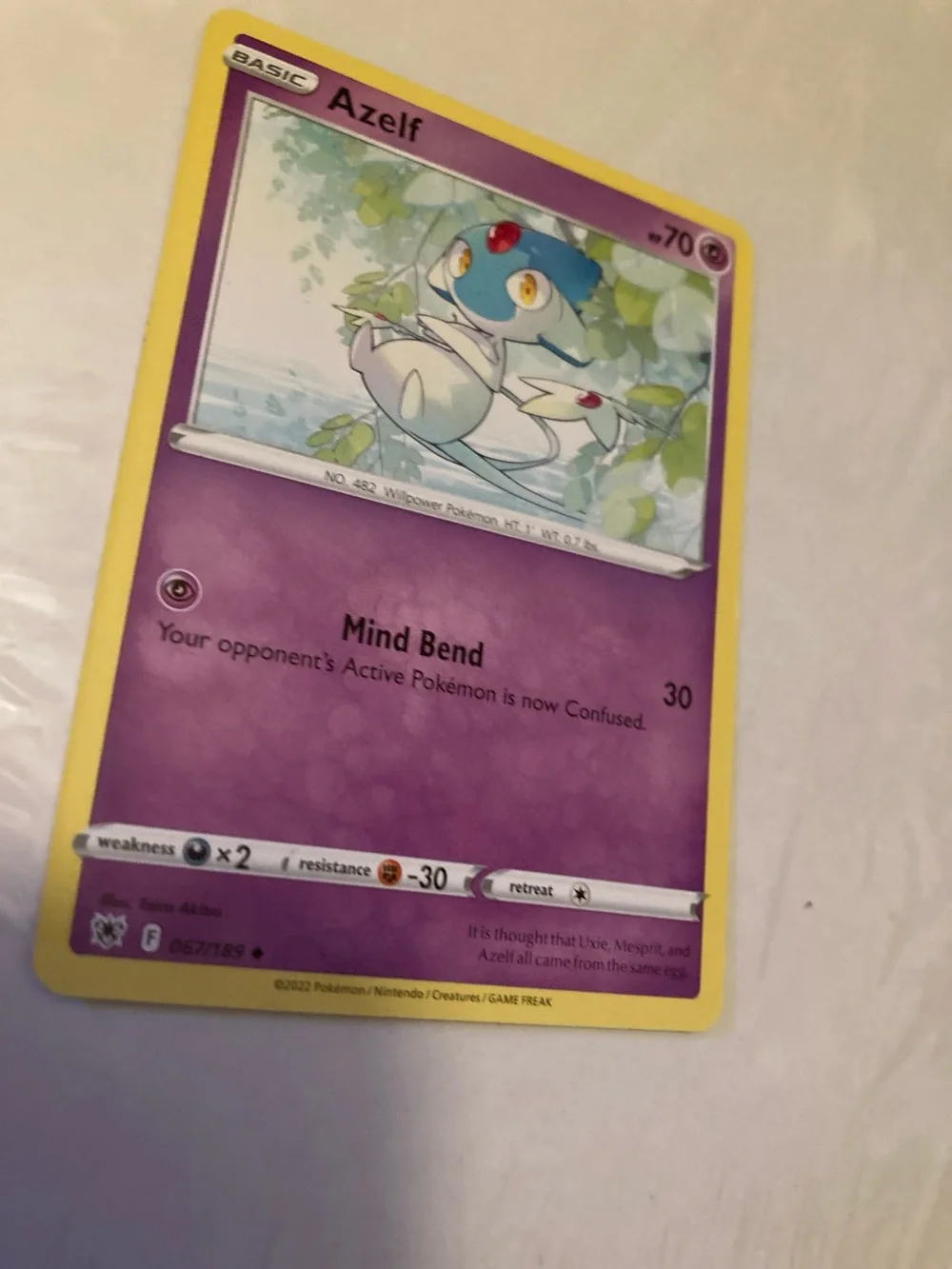 Pokemon Azelf Psychic Trading Card - Yellow Border, Purple Artwork